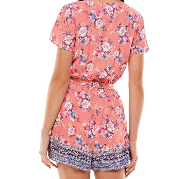 Kingston Grey Coral Floral Print Flutter Sleeve Romper, M - Picture 2 of 3